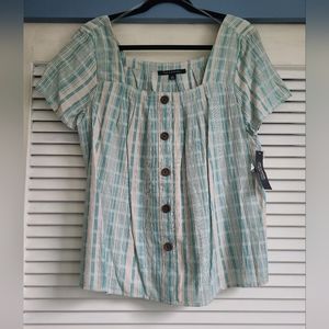 Zac & Rachel teal & cream plaid top | Size medium